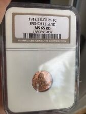 1912 Belgium  🇧🇪 French Dutch Legend Lion 🦁 1-C Centime MS 65 RD - 2 Coins
