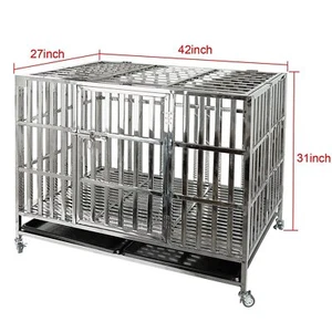 42" Heavy Duty Stainless Steel Dog Pet Cage Crate Folding Pet Playpen Wheels - Picture 1 of 7