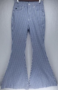 KANCAN High Rise Super Flare Blue White Pinstripe Pants Women's Size 27 - Picture 1 of 9