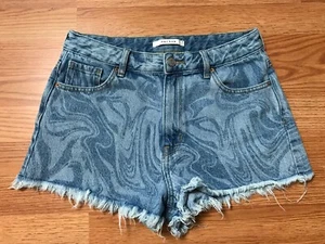 Pacsun Jean Denim Shorts Womens 28 High Rise Festival Printed Cut Off Blue - Picture 1 of 8
