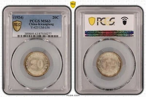 China coin silver 1924（13years）Kwangtung 20C PCGS MS63 Very few - Picture 1 of 1