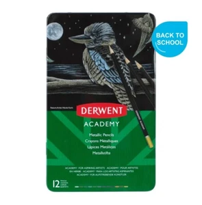 DERWENT ACADEMY METALLIC COLOURED PENCILS TIN 12 SET - Picture 1 of 1