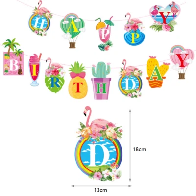 Flamenco Tropical Hawaiano Colgante Bandera Fiesta Banderín Cumpleaños Decoración Foto 1 de 4