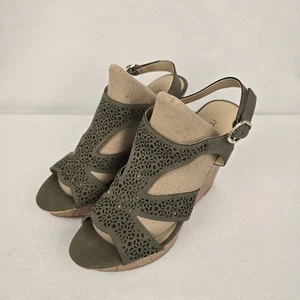 Sandali donna Me Too US 10 verde salvia taglio laser sughero zeppa tacco boho plateau  - Foto 1 di 18