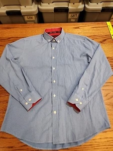 HARPER + LEYLAND London Men's LARGE L/S Blue/white/red Button Down EUC. GB36 - Picture 1 of 10