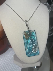 Türkis Gold Silber Glitzer Harz Anhänger Halskette - Bild 1 von 5