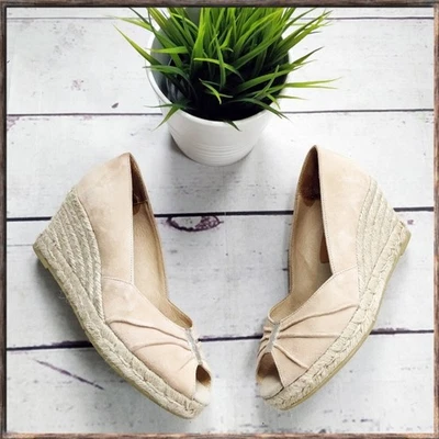 Alpargatas KANNA España Nude Peep Toe Gamuza Tacón Cuña Eur 37 US 7 Foto 1 de 4