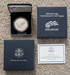 2008 PP Silber Dollar Weißkopfseeadler Gedenkmünze OGP - Bild 1 von 3