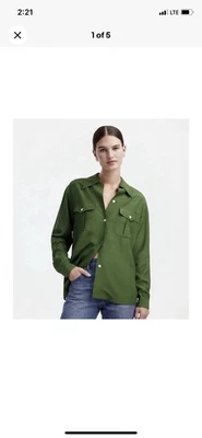 Madewell Alexa Chung Pleat-Pocket Button-Up Shirt  Bright Olive Green Sz M $128 - Image 1 of 4