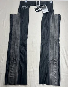 Harley Davidson Damen Medium schwarz/grau Leder Reiten Chaps Reißverschluss Druckknopfschnalle neu - Bild 1 von 23