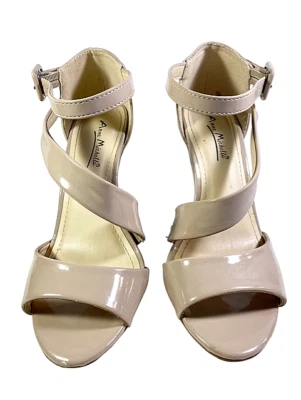 Anne Michelle BRISTOL 02 High Heel Tan Patent Dress Sandal Ankle Straps Size 6.5 - Image 1 of 4