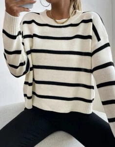 Gestreifter Pullover Pulli Damen Streifen Strick Winter Weihnachten Trend ‼️ - Bild 1 von 6