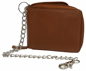 Men Biker Trucker Cow Leather Zip around Bi-fold RFID Chain Wallet Western Style - Picture 1 of 7