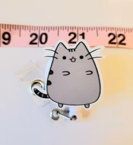 Cute GREY KITTY Badge Reel, Teacher, Nurse, ID Badge, Cat Badge reels, Gift, new - Picture 1 of 2