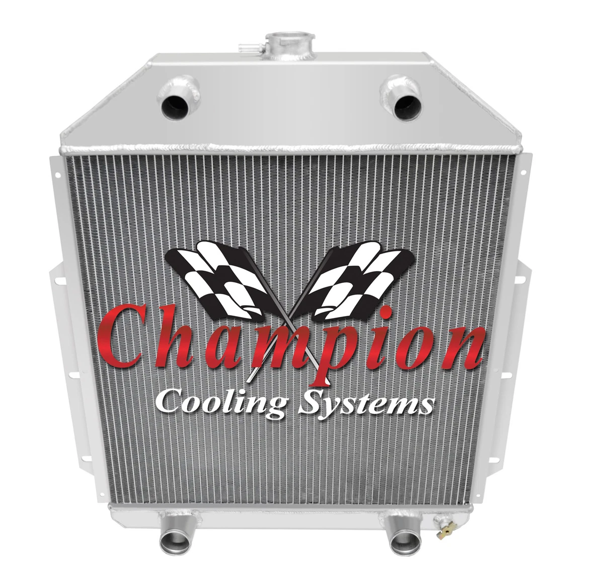 1948-1952 Ford F1 F2 F3 Truck Radiator – 3 Row Aluminum, Down Flow, Unpainted, With Transmission Cooler