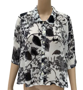 Stussy Sheer Black & White Floral Swing Blouse Size 10 To 12 - Picture 1 of 8