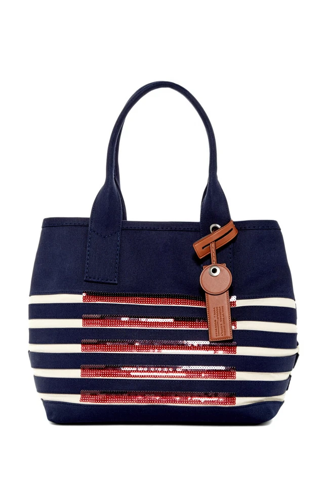 Marc Jacobs M0007857 St Tropez Large Tote Cotton Canvas Navy Cream Striped