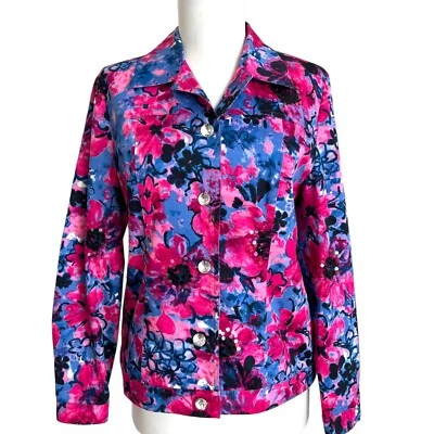 复古 Laura Ashley 花卉纽扣夹克 Petite S Cottagecore 女性多彩  — 第 1/4 张图片