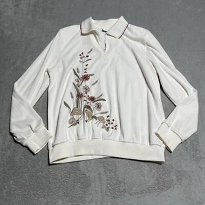 Vintage Mushroom Sweater Womens Medium Ivory Floral Snail Cottagecore Collard - Picture 1 of 10