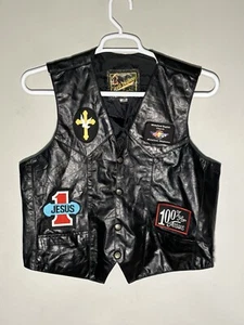 Real Leather Biker Vest Size 40 Whitefield Baptist Church, Oklahoma w/ Patches - Picture 1 of 10