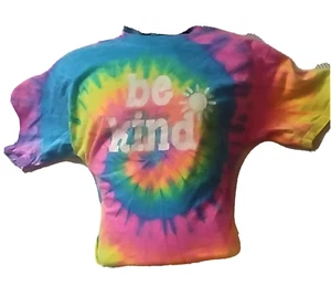 Rainbow Tie Dye T Shirt Be Kind Size L 100% Cotton USA Hippie Fun - Picture 1 of 5