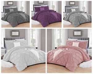 Juego de cama edredón funda nórdica plisada Pintuck Pinch para individual, doble, king, - Imagen 1 de 6