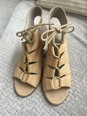 Hinge Open Toe Lace Up Block Stacked Heel Slingback Sandal Quince 7.5 - Image 1 of 4