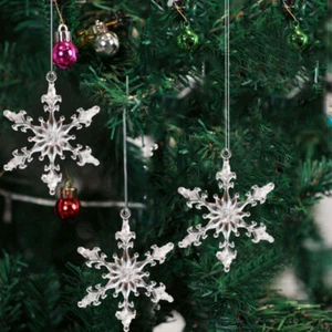 12pcs Acrylic Crystal Snowflake Christmas Tree Hanging Pendant Ornaments Decor - Picture 1 of 12