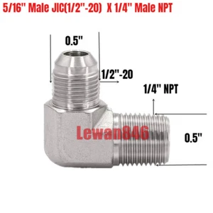 Hydraulic 37° Flare To 90° Pipe Adapter 5/16" Male JIC(1/2"-20) X 1/4" Male NPT - Picture 1 of 1