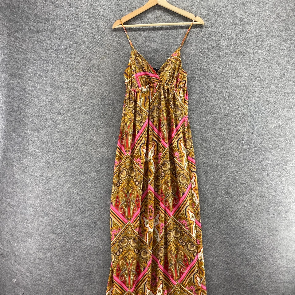 Vestido Phoebe Mujer S Pequeño Marrón Geométrico Maxi Largo Cuello en V Sin Mangas Informal Foto 1 de 4