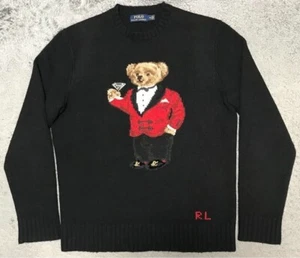Polo Ralph Lauren Polo Bear Martini Tuxedo Knit Sweater Black Men's Size M - Picture 1 of 9