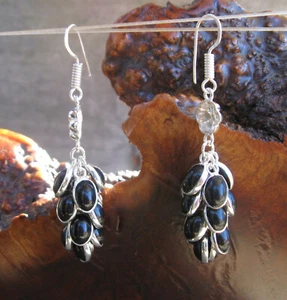 Black Onyx Sterling Silver Layered/Plated 14-Oval Settings Dangle Earrings 2.3" - Bild 1 von 4