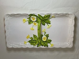 Vtg 1950s Lefton Handpainted Porcelain Dessert Tray Daisy Platter 4122 Majolica - Picture 1 of 5