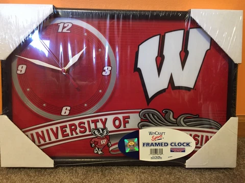NWT University Of Wisconsin Madison Bucky Badger WinCraft Sports Framed Clock Cover