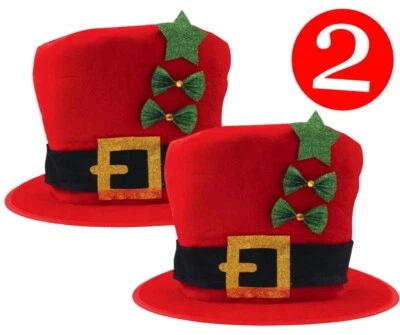 2x Old England Red Victorian Velvet Tall Top Hat Santa Christmas Fancy Dress - Image 1 of 4