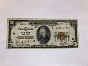 1929 20$ Bill Bank Of New York Mis-Cut Mis-Alignment - Picture 1 of 2