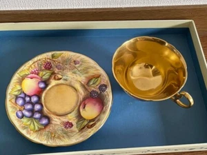 Aynsley orchard gold N.BRUNT hand-drawn signature cup & saucer made in England - Picture 1 of 6