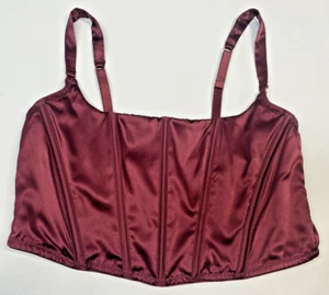 Sujetador Auden Top TALLA GRANDE Borgoña Vino Rojo Satinado Elástico Corsé Buesado Bustier - Imagen 1 de 8