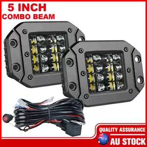 2X 4WD 5" Flush Mount LED Work Light Bar Fog Pods Reverse Lamp Off Road + Wiring - Picture 1 of 12