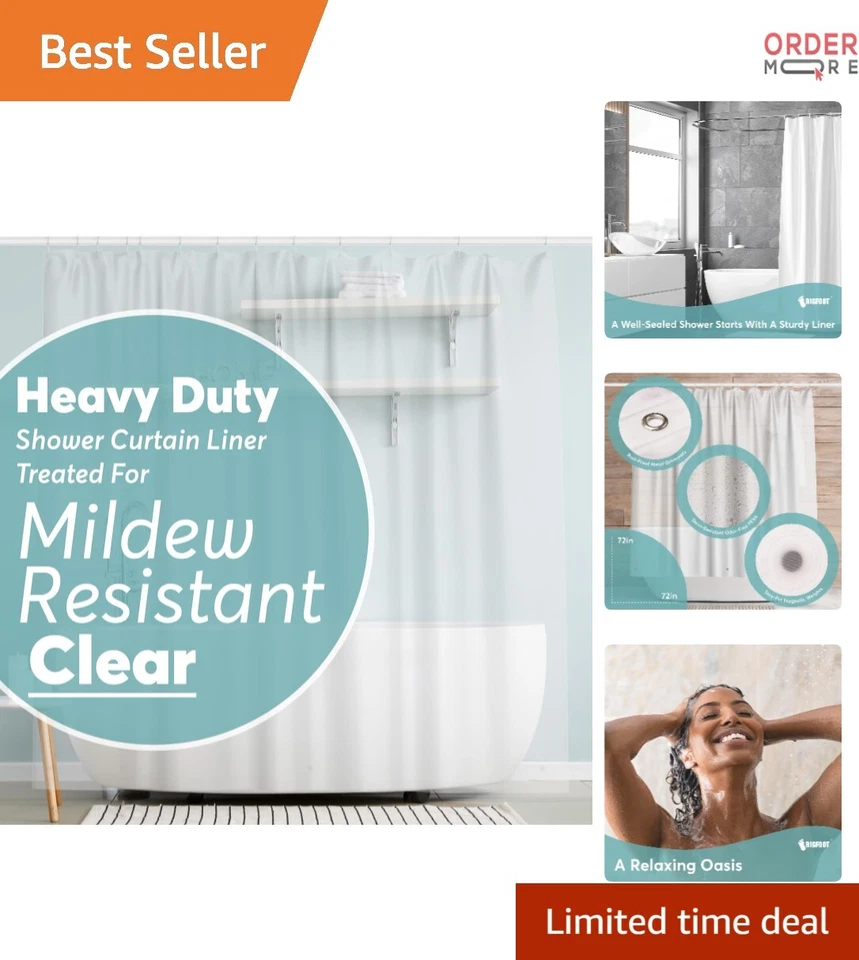 Revestimiento de cortina de ducha PEVA 72x72 impermeable resistente a las manchas ojal magnético Foto 1 de 4