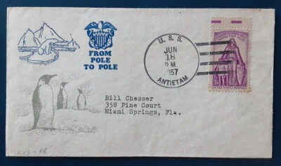 US 1957 3c Polar Naval Cover Pole to Pole U.S.S. Antietam Polio VF/XF 4190 - Image 1 of 2