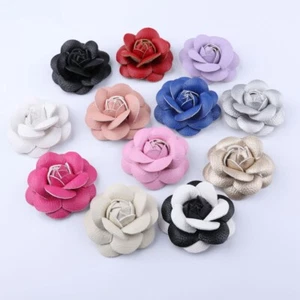 Handmade PU Leather Camellia Flower Brooch Boutonniere Lapel Pin Jewelry Corsage - Picture 1 of 22