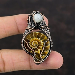 Ammonite Fossil Wire Wrapped Pendant Handcrafted Copper Dailywear 2.01" - Picture 1 of 6