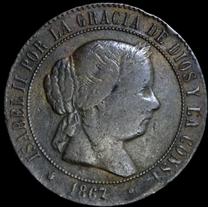 1867 Spagna 5 Centimos KM# 635.1 - Ottime condizioni - Lotto #8079 - Foto 1 di 2