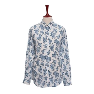 Mens Shirt Floral White Blue Cotton Summer Hawaiian Beach Party Dress Casual XL - Picture 1 of 6