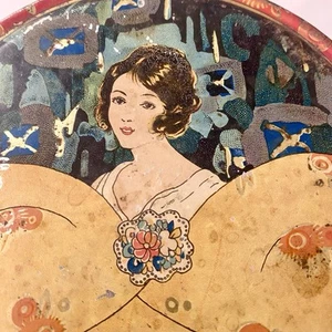 RARE Vintage LAZELL Bath Talc Powder Tin-1920’s Art Nouveau-Pretty Lady - Picture 1 of 10