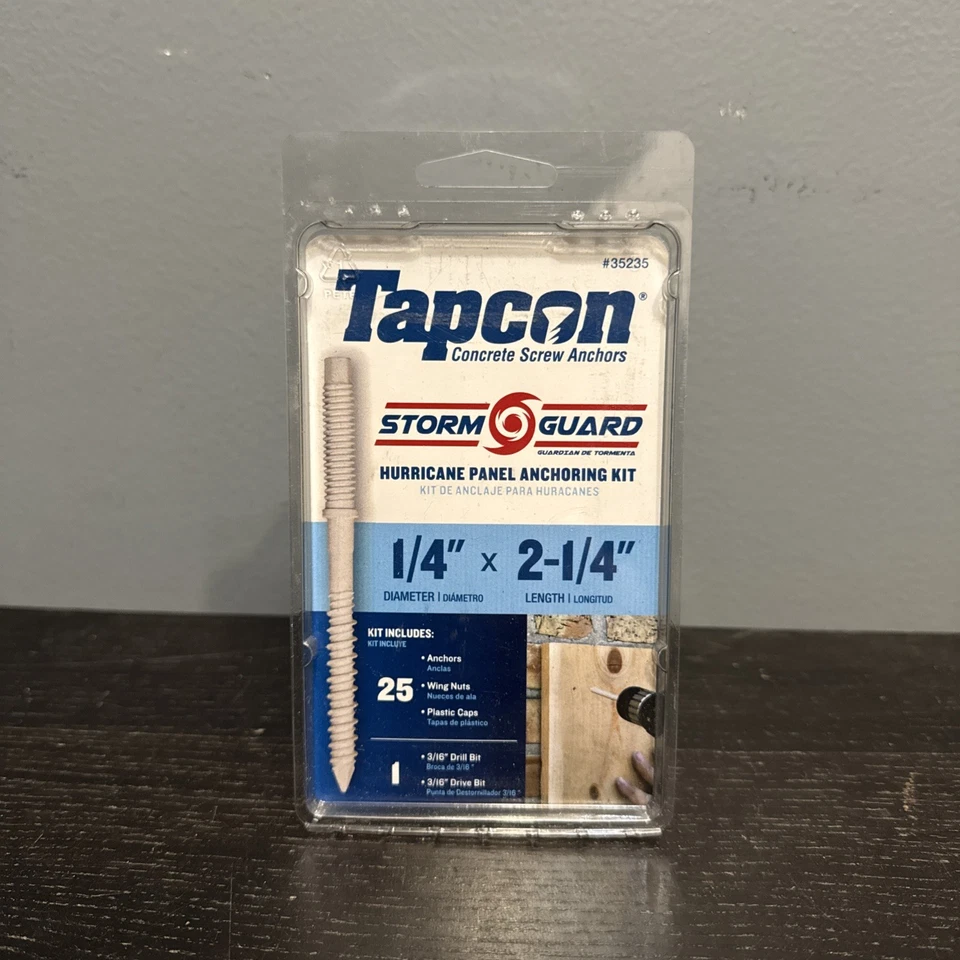 25 Pack Tapcon 1/4" -1/4" Hurricane Panel Anchors Anchoring Kit 35235