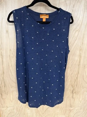 Camisa sin mangas Joe Fresh de lino mediana NUEVA con estampado de bandera azul marino Foto 1 de 4