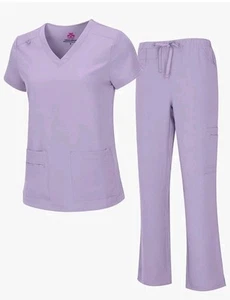 Natural Uniforms Women's Cool Stretch V-Neck Top 2 Pc Scrub Set Lavender Size L - Picture 1 of 6