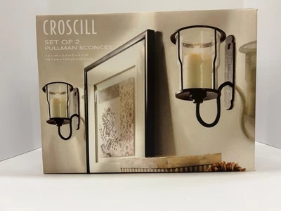 Croscill Metal Wall Sconces For Candles Black Hammered Set of 2 - Image 1 of 4
